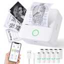 Cudinham Print Pods Mini Printer, Sticker Printer with 10 Rolls Thermal Printing Paper, Inkless Pocket Printpod for Phone, Impresora Portátil for Notes, DIY, Compatible with iOS & Android (White)