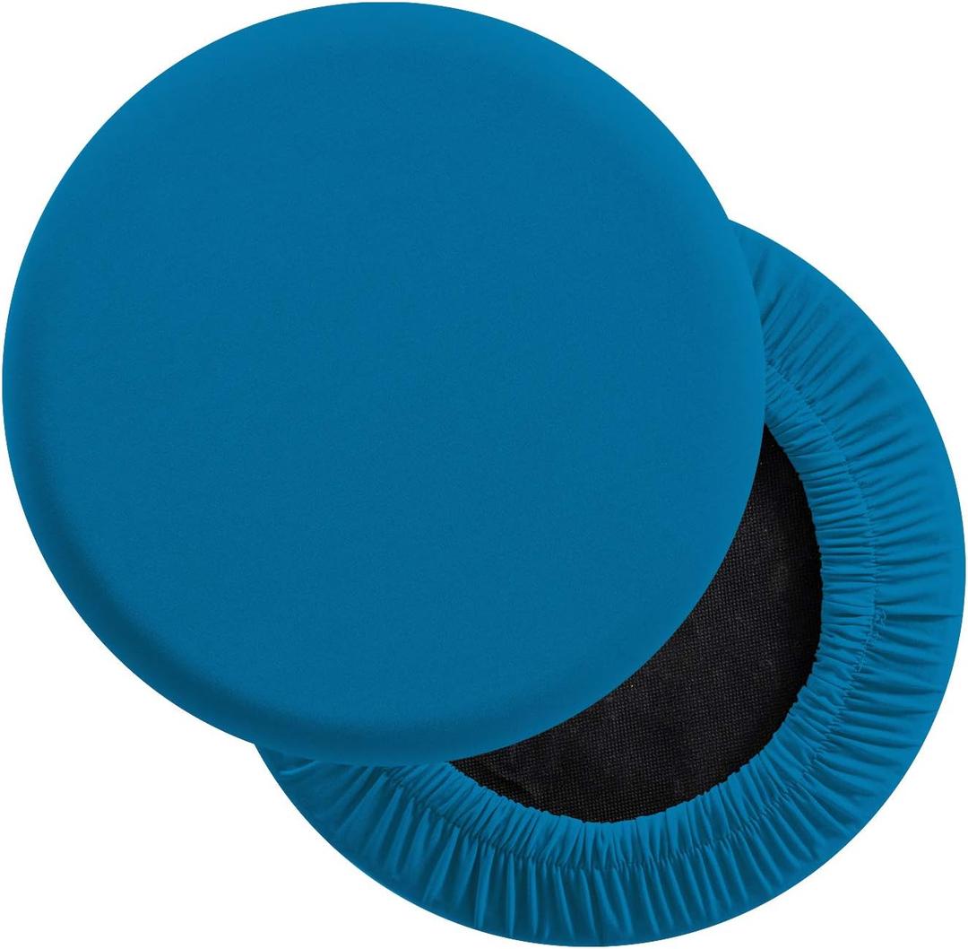 LUSHVIDA Round Bar Stool Covers - Super Soft and Washable Elastic Stool Cushion Slipcover for Dia.14-16" Chair, Set of 2 (Blue)