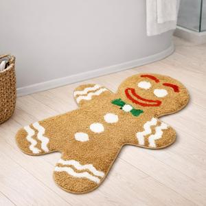 Gingerbread Bath Mat, Cute Soft Bathroom Mats, Fun Water Absorbent Non-Slip Bathroom Mat, Machine Washable