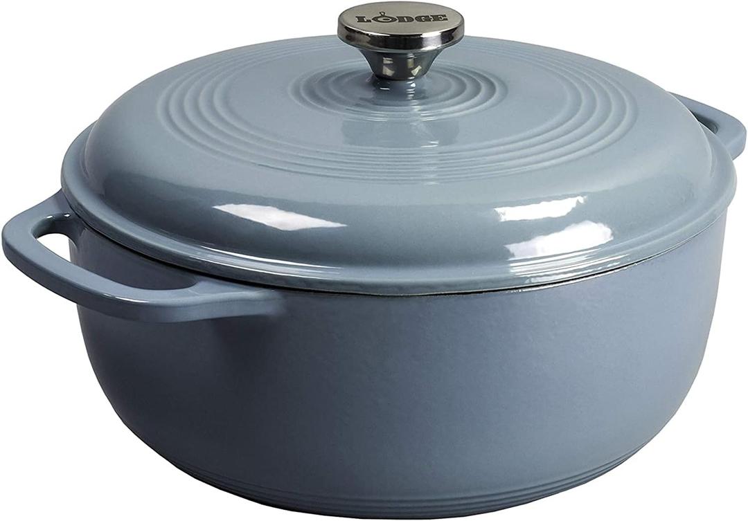 Lodge Essential Enamel Cast Iron Dutch Oven with Lid - Oven-Safe Enamel Cookware up to 500 F - Heat-Retaining Braising & Roasting Pot - Non-Toxic Cookware - 7.5 Quart, Storm Blue