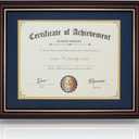 ELSKER&HOME 8.5x11 Document Frame - Matte Reddish Brown Wood Color Frame - Made for Certificates Sized 8.5x11 Inch with Mat and 11x14 Inch Without Mat (Double Mat, Navy with Golden Rim)