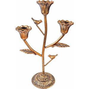 Candle Holder Vintage Candlestick Holder Stand for Stick Taper Candle, 3-Arm Cast Iron Candelabra for Wedding Centerpiece Table Decorations Fireplace Mantel Decor, Antique Gold