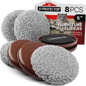 Furniture Sliders X-PROTECTOR - 4+4 Pack 5 - Multi-Surface Furniture Sliders for Carpet & Hard Floors - 4 Furniture Movers for Carpeted Floors and 4 Hardwood Socks - Move Your Furniture Easily!