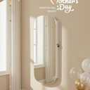 SONGMICS Jewelry Organizer, LED Jewelry Cabinet Wall/Door Mounted, Lockable Rounded Wide Mirror with Storage, Interior Mirror, 3.9 x 16.5 x 42.5 Inches, White Surface with Greige Lining