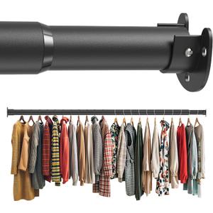 Closet Rod 50-87 Inches, Adjustable Heavy Duty Metal Black Closet Rods for Hanging Clothes 1.3 Inches Diameter for Wardrobes Laundry