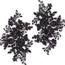 GORGECRAFT 2Pcs Pearl Flower Embroidery Lace Patches 3D Floral Black Floral Embroidered Sew on Appliques Lace Fabric Trimmings for Headpiece Clothing Bridal Accessories Supply Craft DIY