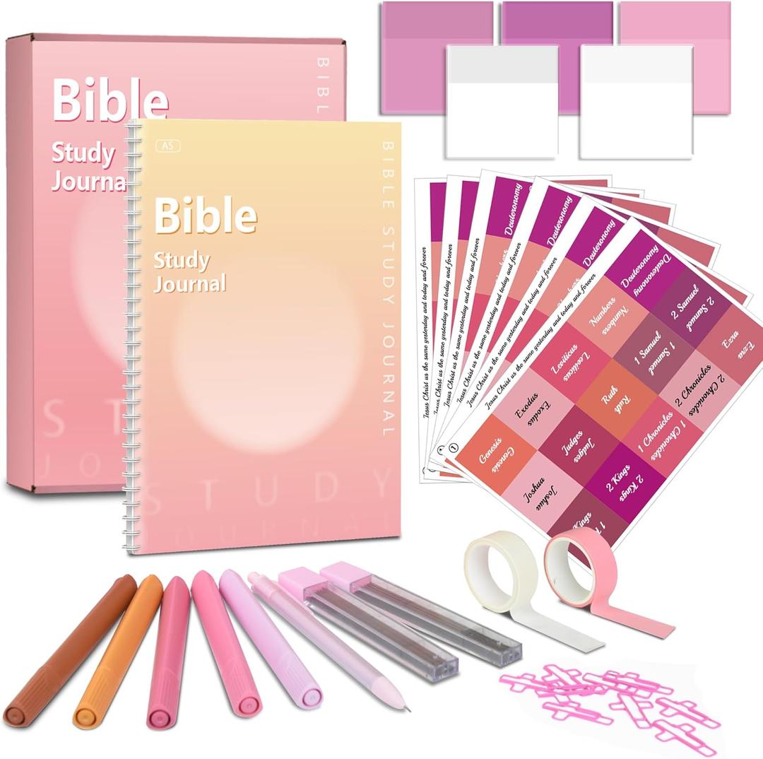 Bible Journaling Kit, Bible Study Supplies, Highlighters and Pens No Bleed, Study Tools, Journaling Kit for Women, Bible Tabs and Highlighter Set, Pink
