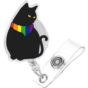 2 x Nurse Badge Reel, LGBT Black Cat with Rainbow Flag Gay Pride, Retractable for Nurse Name Tag Card, Funny Pride LGBTQ Rainbow Nursing Doctor Medical Work Office Alligator Clip