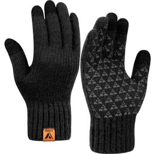Vgogfly Winter Knit Gloves Warm Full Fingers Men Women with Upgraded Touch Screen - Anti-Slip Glove Fleece Lined (Large, Black)