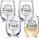 Irenare 4 Pcs 15 oz Friends Wine Glasses Set, Friend Friendship Gifts for Women Friends, Stemless Wine Glasses for Birthday Galentines Gift for Women, Sister, Mom, Grandma, Nana, Her