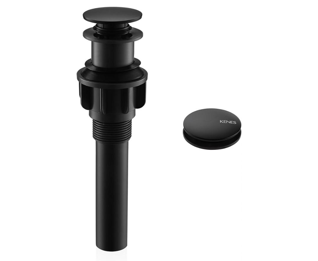 KENES Bathroom Vessel Sink Pop Up Drain Without Overflow Assembly, Lavatory Vanity Sink Drain Stopper, Anti-Clogging Drain Strainer, Matte Black, KE-P300A-2