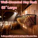 Wall Mounted Hay Feeder & Blanket Holder, 63" 67 Gal Heavy Duty Steel Hay Rack for Horse Stall, Goat Shed, Sheep Barn, Organizer for Feeding and Storage