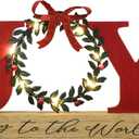 Christmas Decorations for Home LED Lighted Joy Sign with Timer Wreath Farmhouse Wooden Rustic Tabletop Decorative Sign Xmas Holiday Home Decor Indoor Room