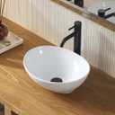 Bathroom Vessel Sink Bowl 16"x13" Ceramic Above Counter Vanity Sink | 16 Inch White Porcelain Egg Shape Countertop Oval Bathroom Sink Only
