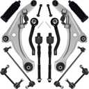 AUQDD 12Pcs Front End Kit Fit For 2009-2014 Ni-ssan Maxima, 2 Lower Control Arm w/Ball Joint 4 Sway Bar Link 4 Outer & Inner Tie Rod End (# K622054 K622059 K750783 K750255 EV800770 ES800357 ES800358)