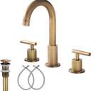 GGStudy 2-Handle Bathroom Faucet 3 Holes 360 Swivel Spout Antique Brass Widespread Bathroom Sink Faucet with Pop Up Drain