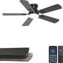 42'' Flush Mount Ceiling Fan with Light, Small Black Low Profile Ceiling Fan for Kids Room & Home Office, Quiet DC Motor, Space-Saving Modern Fan with App/Remote Control