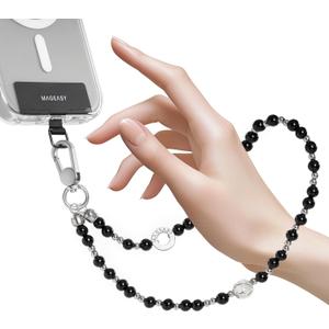 MAGEASY Beaded Phone Charm for Women - Cell Phone Wrist Strap with Teather Tab, Designed for iPhone & Android Phones, Keychain, Camera - Onyx Bloom
