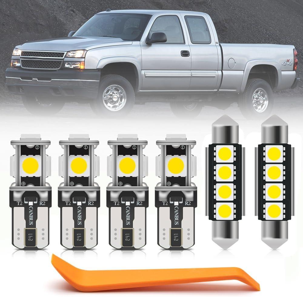 12pcs White LED Interior Light Bulbs Kit for Chevy Silverado/GMC Sierra 1999 2000 2001 2002 2003 2004 2005 2006 Super Bright 6000K LED White Interior Bulbs Light Package + Install Tool