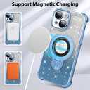 KANGHAR for iPhone 15 Case, Support for MagSafe [Four Corner Cushion Series] Kickstand Electroplate Edge Shockproof Durable Full Body Protection for Girls Women -Blue