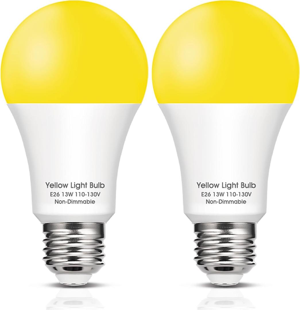Yellow Bug Light Bulbs Outdoor, 150W Equivalent A19 Yellow Bug Lights for Outside, 13W High Brightness 1800K for Porch Lights, Not-Dimmable A19 Bulb for Patio, Deck, Backyard, Hallway, 2 Pack