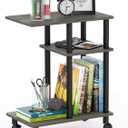 Furinno Turn-N-Tube C Shaped Side Table with Casters, French Oak Grey/Black, C-shape Plastic Pole With Caster