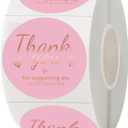 500 PCS Pink and Rose Gold Thank You Sticker, 1.5 Inch Thank You for Supporting My Small Business Stickers, for Greeting Cards, Flower Bouquets, Gift Wraps