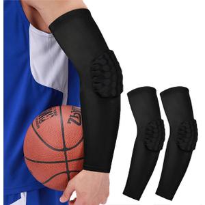 Honeycomb Anti Collision Padded Arm Sleeves - 2 Pack for Basketball, Football, Volleyball (Medium, Black)
