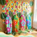 Lewtemi 4 Pack Hawaiian Inflatable Surfboards 36 Inch Tropical Surfboard Decorations Large Inflatable Pool Beach Floats Hawaii Luau Decor for Summer Luau Pool Holiday Birthday Party Prop Decor(Flower)