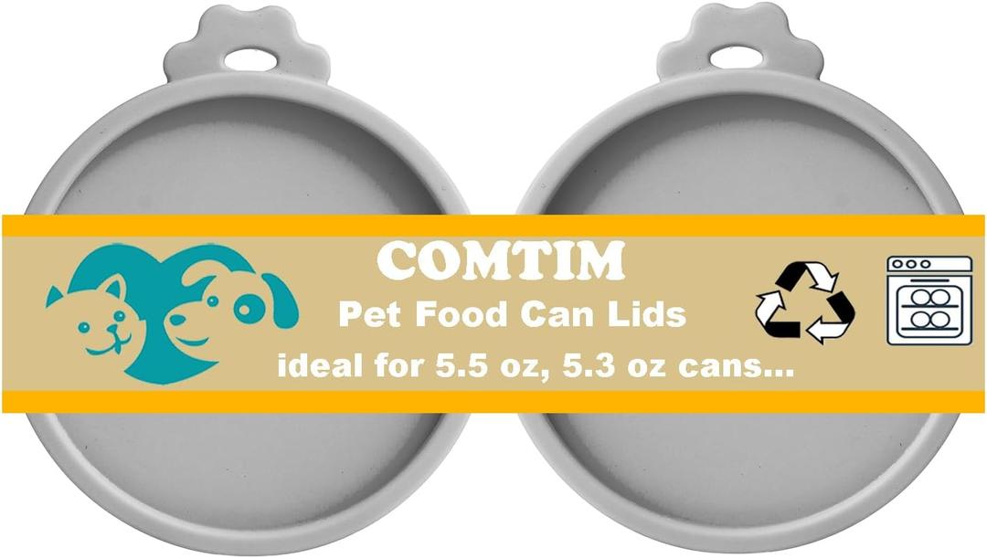 Comtim Cat Food Can Covers Lids for 5.5 oz Cans, 1 Pack Silicone Cat Food Can Lids for 5.5 oz 5.3 oz Cans...Pet Food Can Covers Reusable Can Toppers Savers for Wet Food (Grey)