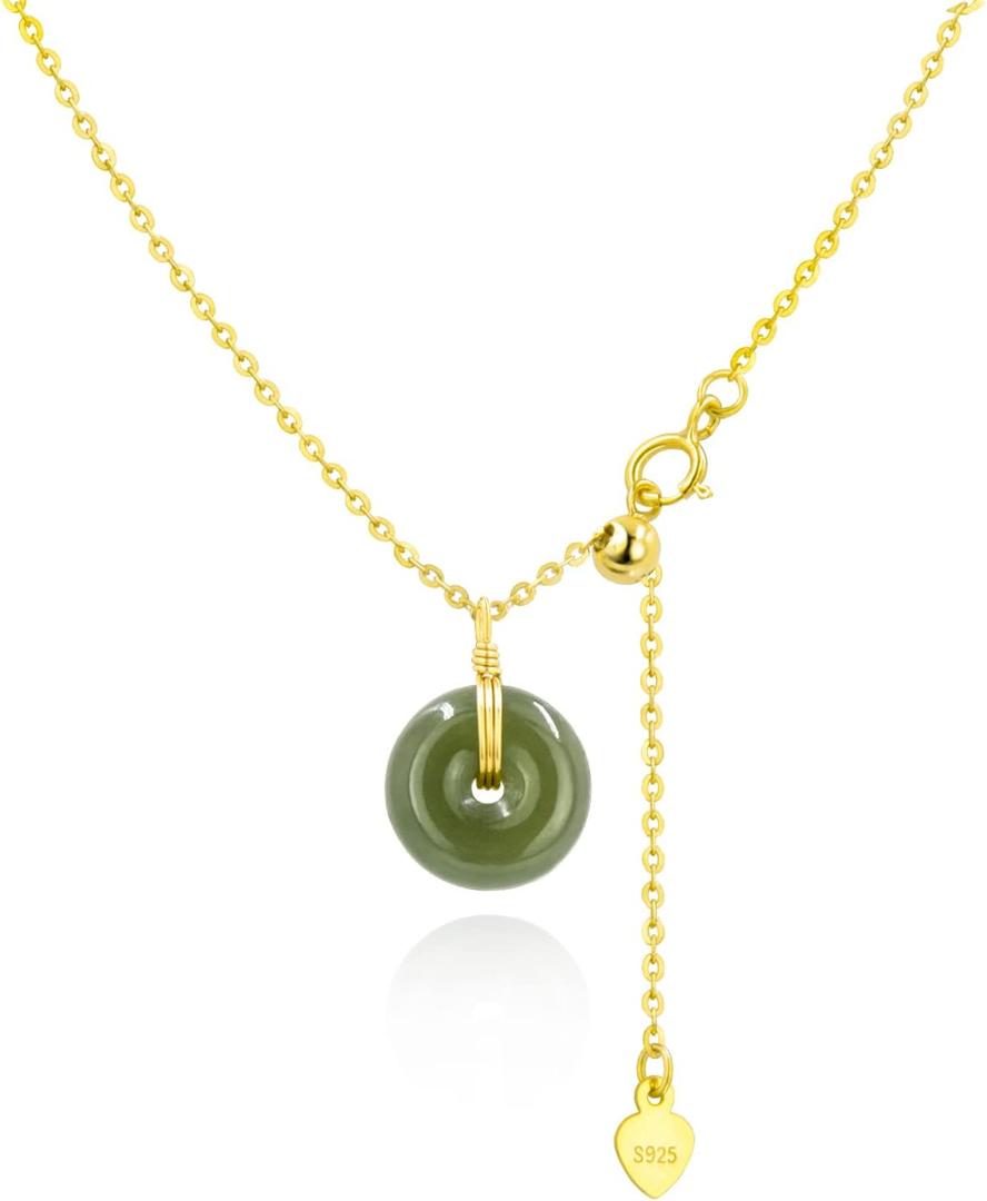 DAUMIER Jade Necklace 925 Sterling Silver 14K Gold Plated Jade Pendant Necklaces for Women Natural Green Hetian Jade Necklace Jewelry Gift for Women Girls