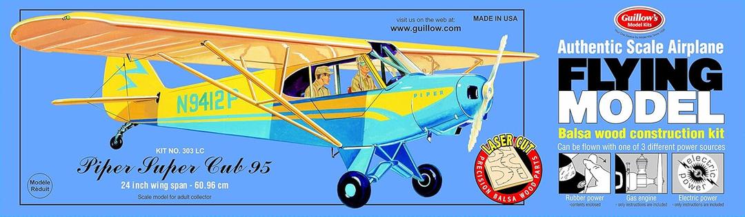 Guillow's Piper Super Cub 95 Laser Cut Model Kit Blue, Small