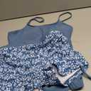 Girls Swimsuit 2 Piece Halterneck Girls Tankini Swimsuit Drawstring Printed Swim Shorts Girl Bathing Suit for 7-18T (Blue, S)