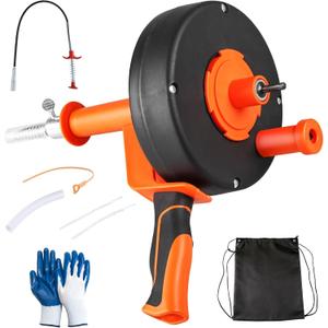 Drain Auger 25 Ft,Plumbing Snake With Drill Adapter,Pipe Clog Remover for Kitchen Bathroom Shower Sink Cleaning,Flexible Spring Steel (Orange)