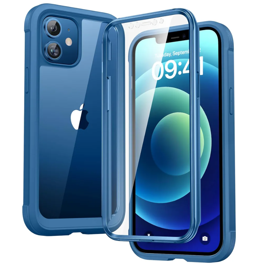Diaclara Designed for iPhone 12/12 Pro Case, Full Body Rugged with Built-in Touch Sensitive Anti-Scratch Screen Protector, Soft TPU Bumper Case for iPhone 12/12 Pro 6.1" (Blue)
