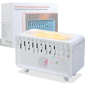 White Noise Night Light Humidifier, 3-in-1 White Noise Sound Machine Humidifier with 8 Ambient Sounds, Diffuser Sound Box Powered by USB, Sleep Sound Machine for Home Office, Timer