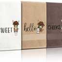 3 Pack Highland Cow Hello Sweet Cheeks Embroidered Cotton Hand Towels 13x30 Inch Rustic Farmhouse Bathroom Decor Soft Absorbent Towel Set for Kitchen Gift