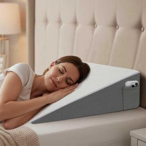 Bed Wedge Pillow for Sleeping & Resting, 8 inch Incline Pillow Wedge for Adults Seniors, Back Support and Leg Elevation, Cooling Memory Foam Top, Ideal for Couch, Bedroom & Living Room, 24*24*8inch