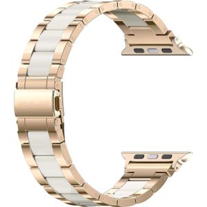 Wearlizer Compatible with Apple Watch Band 38/40/41/42mm Fashion Wristband Women, Stainless Steel + Resin Metal Replacement for iWatch Series 11 10 9 8 7 6 5 4 3 SE/Ultra 3 2 1-RoseGold+Starlight