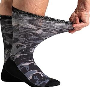 Viasox EasyStretch Diabetic Crew Socks for Men & Women, Non Binding Neuropathy Socks (US, Alpha, Large, Regular, Regular, 1, Camo)