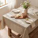 Horaldaily Light Coffee Cotton Blend Tablecloth 6084 Inch Rectangular, Farmhouse Style, Wrinkle Resistant Washable Table Cloth, Hemstitched Embroidery Table Cover for Home