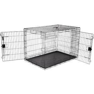 Amazon Basics Portable Metal Wire Dog Crate for Large Dogs, Double Door with Removable Tray, Divider Panel, Easy to Assemble, 48" x 30" x 32.5", Black