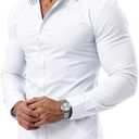 PLEPAN Men's Dress Shirt Slim Fit Stretch Stain Proof Wrinkle-Free Long Sleeve Business Wedding Button Down Shirts L