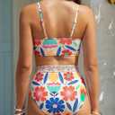 Herseas Women's Floral Print High Waisted Bikini Sets V Neck Swimsuits Bathing Suits 2026 Beach Swimwear (L)