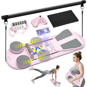 Pilates Reformer Set, Pilates Board, Multi-Purpose Foldable Pilate Reformer Board for Home, 6 in 1 Pilate Sliding Board for Women and Men (Pink)