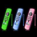 3 Packs Glow Remote Cover Compatible with Lenovo FireTV Stick, HD, 3rd Gen., 4K Remote Controls, Anti-Slip Silicone Case with Lanyard, Glow in The Dark, Glow Green & Glow Blue & Glow Pink