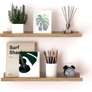 Floating Shelves for Wall Decor, Long Wall Mounted Storage Shelf for Bedroom, Living Room, Bathroom, Kitchen, Nursery, Display Picture Ledge Shelf with Lip Set of 2-24 Inches, Oak, 23.6in
