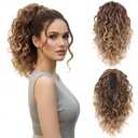 Claw Clip Ponytail Extension - 12 Inch Clip in Ponytail, Curly Pony Tails Hair Extensions, Synthetic Hair Extensions Ponytail, Clip On Ponytails for Women (Color: Light Brown with Blonde Ends)