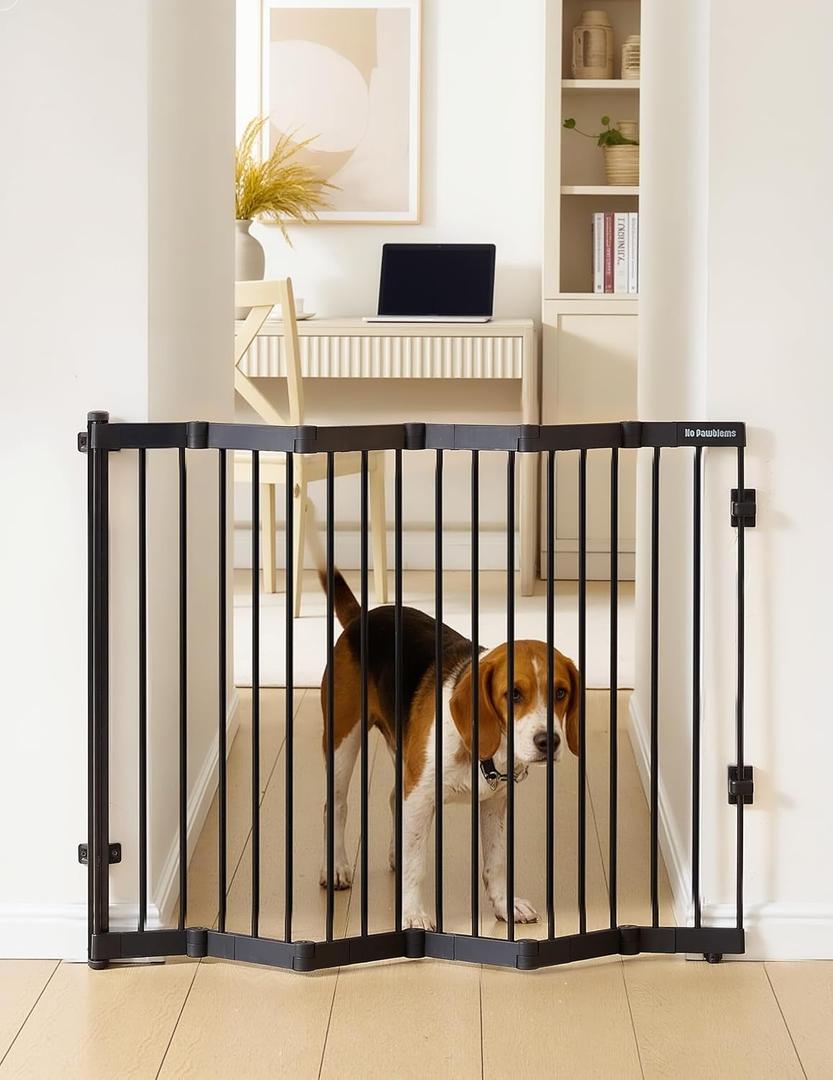 No Pawblems Retractable Safety Gate, Metal Adjustable Dog Gate for Doorways, Stairs & Hallways, Expands to 38" Wide, Auto Retract Design, No Bottom Bar, Black