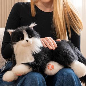 Chongker Interactive Companion Robot Cat Pets, Handmade Stuffed Animals Cat Plush with Voice Response, Realistic Heartbeat and Purring, Gifts for Parents, Seniors, Elderly Black cat